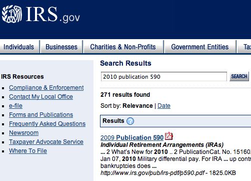 IRS Publication 590 webpage