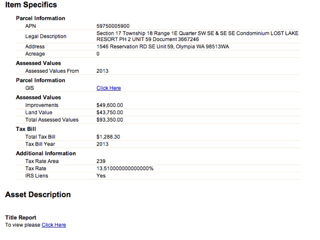 Thurston County WA, Bid4Assets APN